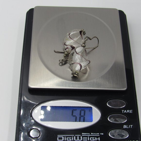 Sterling Silver Odd Glass Dangle Earrings Vintage - Picture 5 of 5